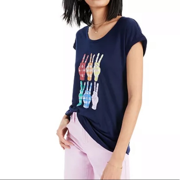 NEW rainbow plaid peace sign graphic top - Picture 2 of 8